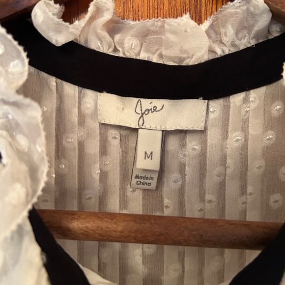 Joie Toledo  Blouse; Sleeveless with Ruffles, Swiss Dots and Contrasting Bow - Picture 3 of 9